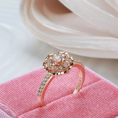 Hot 585 Rose Gold Rings Fashion Rose Flower Natural Zircon Ring for Women Crystal Gift Daily Fine Vintage Wedding Jewelry