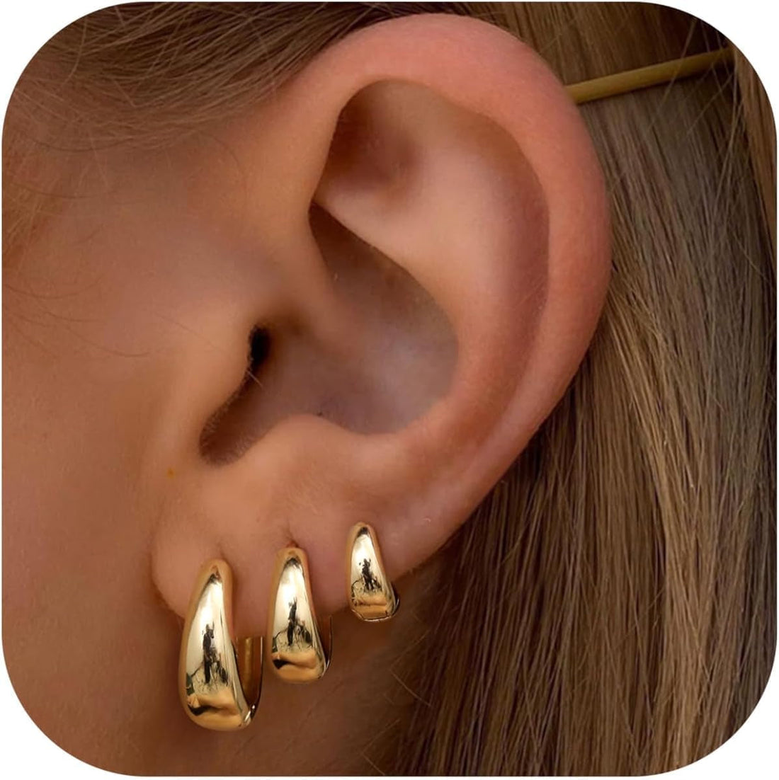 3Pairs Gold Hoop Earrings Set for Women Chunky Gold Silver Hoop Earrings 14K Gold Filled Hypoallergenic Small Huggie Hoop Earrings Tiny Gold Trendy Thick Hoop Earrings