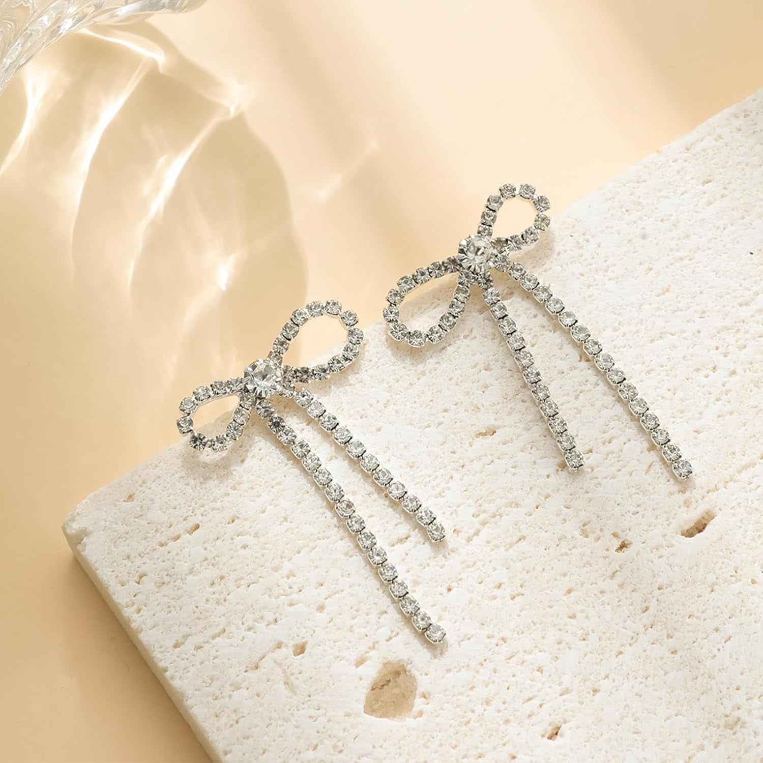 Bow Earrings for Women Pearl Earrings for Women Pearl Bow Earrings Rhinestone Pink Bow Earrings Crystal Bow Earrings Tassel Drop Earring Wedding Prom Jewelry Gifts