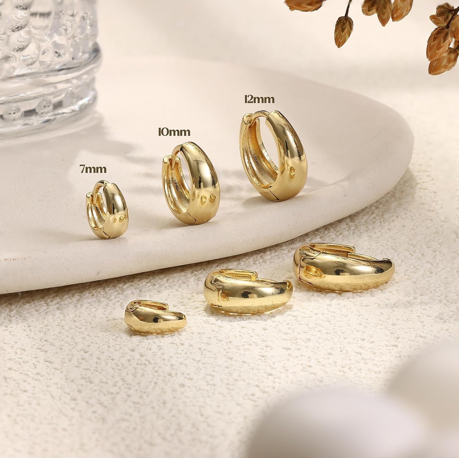 3Pairs Gold Hoop Earrings Set for Women Chunky Gold Silver Hoop Earrings 14K Gold Filled Hypoallergenic Small Huggie Hoop Earrings Tiny Gold Trendy Thick Hoop Earrings