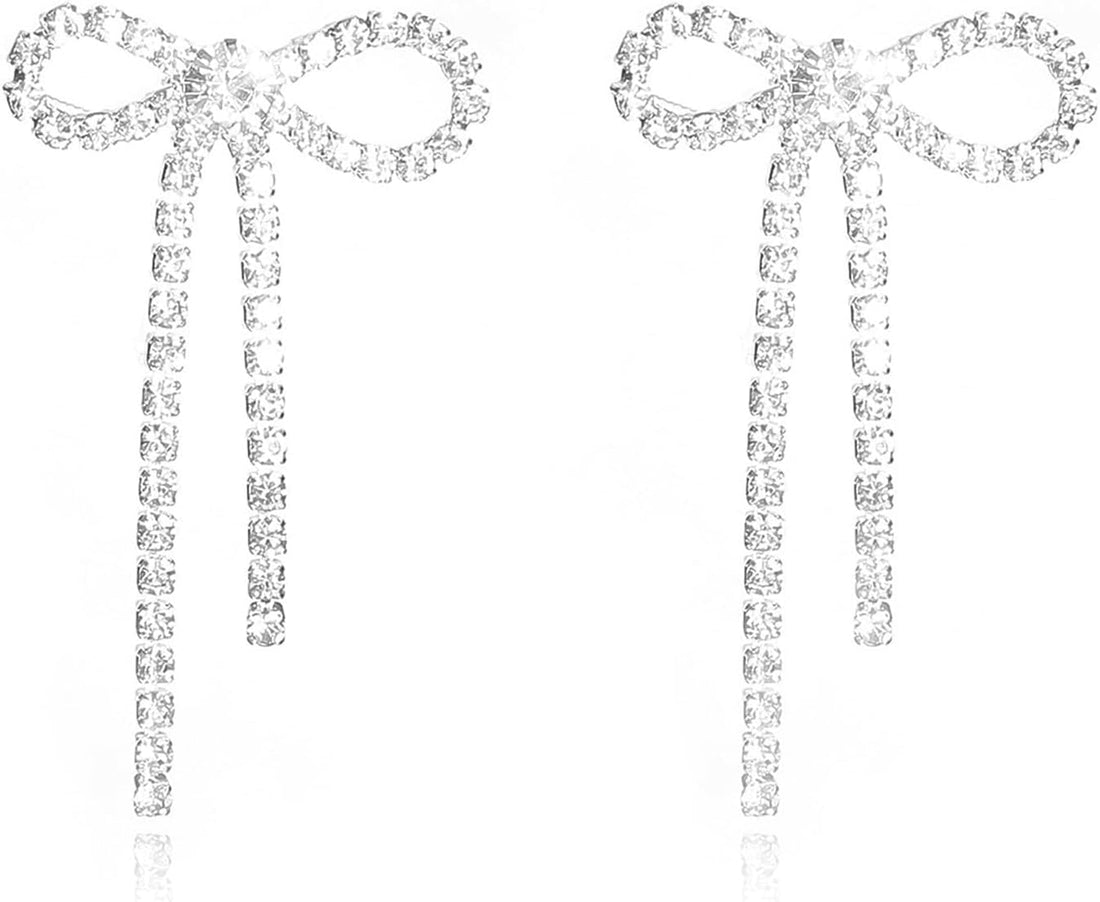 Bow Earrings for Women Pearl Earrings for Women Pearl Bow Earrings Rhinestone Pink Bow Earrings Crystal Bow Earrings Tassel Drop Earring Wedding Prom Jewelry Gifts