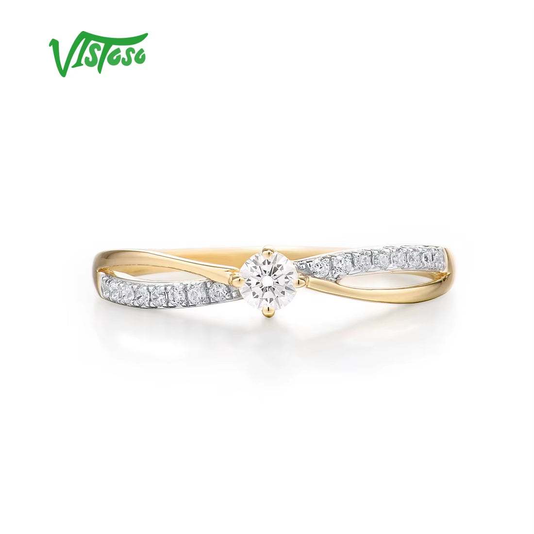 Gold Rings for Women Genuine 9K 375 Yellow Gold Ring Sparkling White CZ Promise Band Rings Anniversary Fine Jewelry