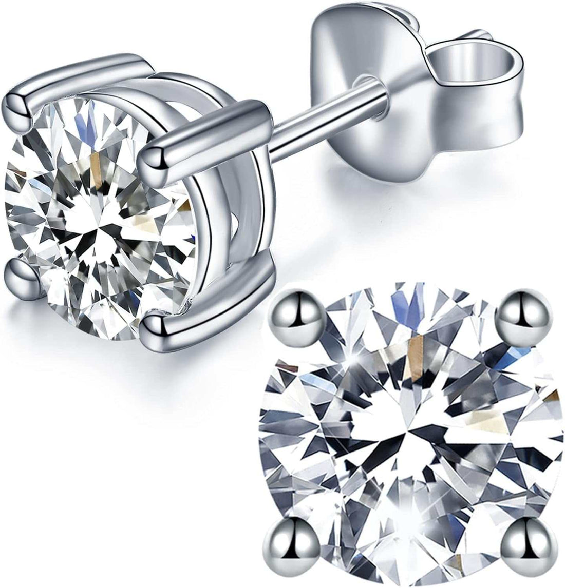 Moissanite Earrings Stud for Women S925 Sterling Silver with 18K White Gold Plated 0.5-2 Carat D Color VVS1 Clarity Jewelry Gifts for Girls Wife