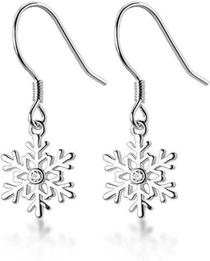 925 Sterling Silver Snowflake Earrings Drop for Women Christmas Small Snowflake Dangle Earrings