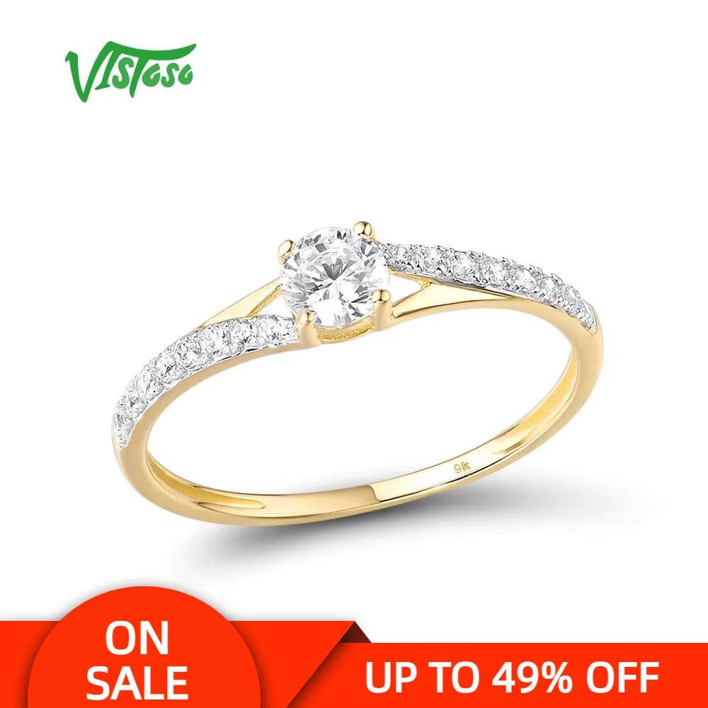 Gold Rings for Women Genuine 9K 375 Yellow Gold Ring Sparkling White CZ Promise Band Rings Anniversary Fine Jewelry