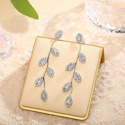 925 Sterling Silver Leaf Drop Earrings for Women – Hypoallergenic Cubic Zirconia Dangle Earrings, Elegant Earrings for Women &amp; Girls, Gold &amp; Silver Long Dangling Earrings for Prom, Party