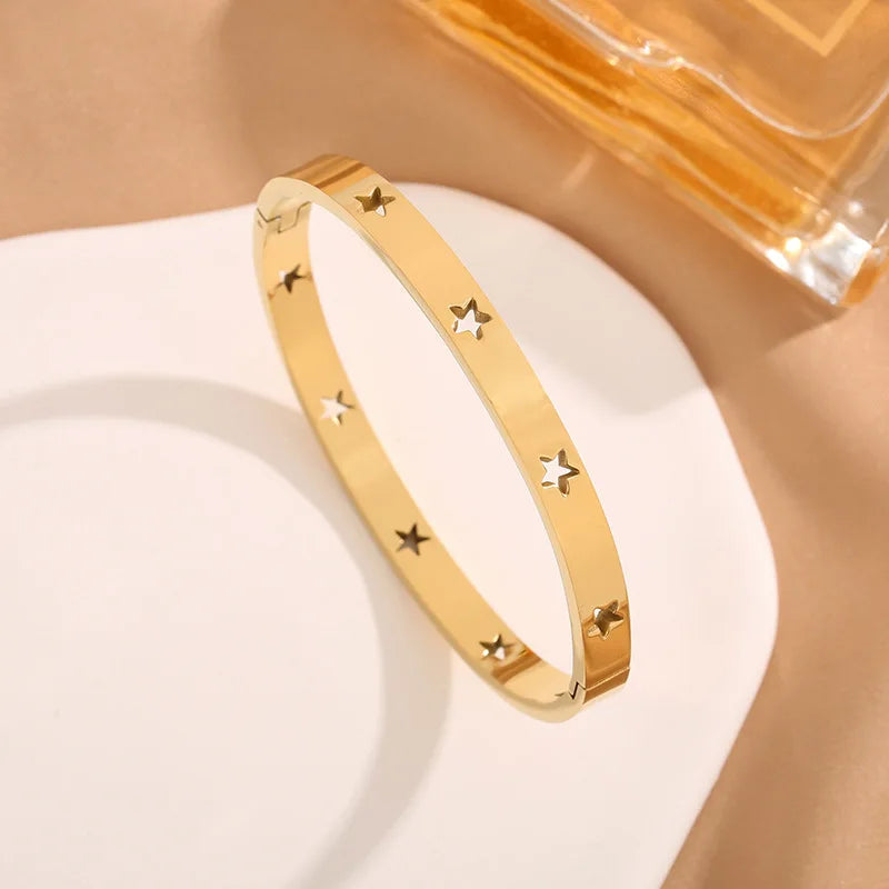 Star Hollow Titanium Steel Bracelet for Women Simple Rose Gold Color Men Bracelet Classic Trendy Fashion Jewelry Accessories