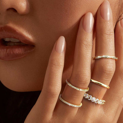 Gold Rings for Women 5PCS Stackable 14K Gold Plated Stacking Rings for Women Non Tarnish Trendy Dainty Rings Cubic Zirconia Gold Rings Set Statement Wedding Bands Rings