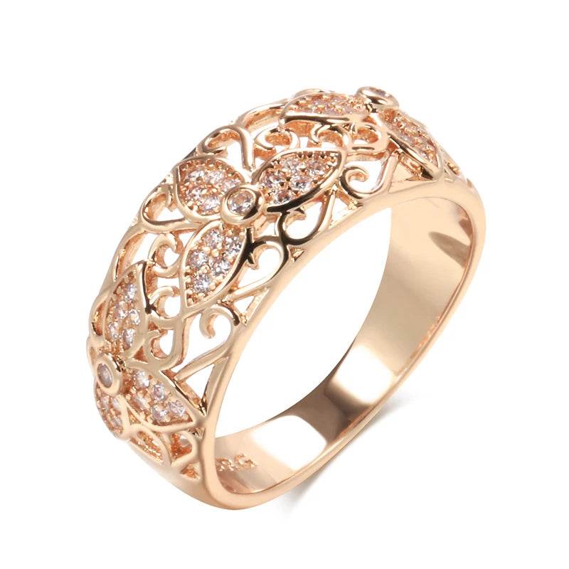 2022 New Luxury Hollow Flower 585 Gold Rings for Women Inlay Natural Zircon Vintage Jewelry Lady Wedding Finger Rings Gift