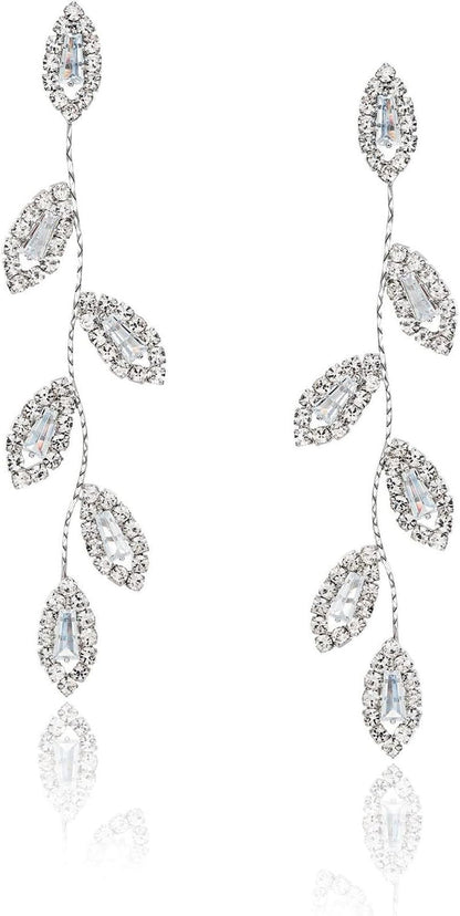 925 Sterling Silver Leaf Drop Earrings for Women – Hypoallergenic Cubic Zirconia Dangle Earrings, Elegant Earrings for Women &amp; Girls, Gold &amp; Silver Long Dangling Earrings for Prom, Party