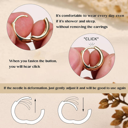 3Pairs Gold Hoop Earrings Set for Women Chunky Gold Silver Hoop Earrings 14K Gold Filled Hypoallergenic Small Huggie Hoop Earrings Tiny Gold Trendy Thick Hoop Earrings