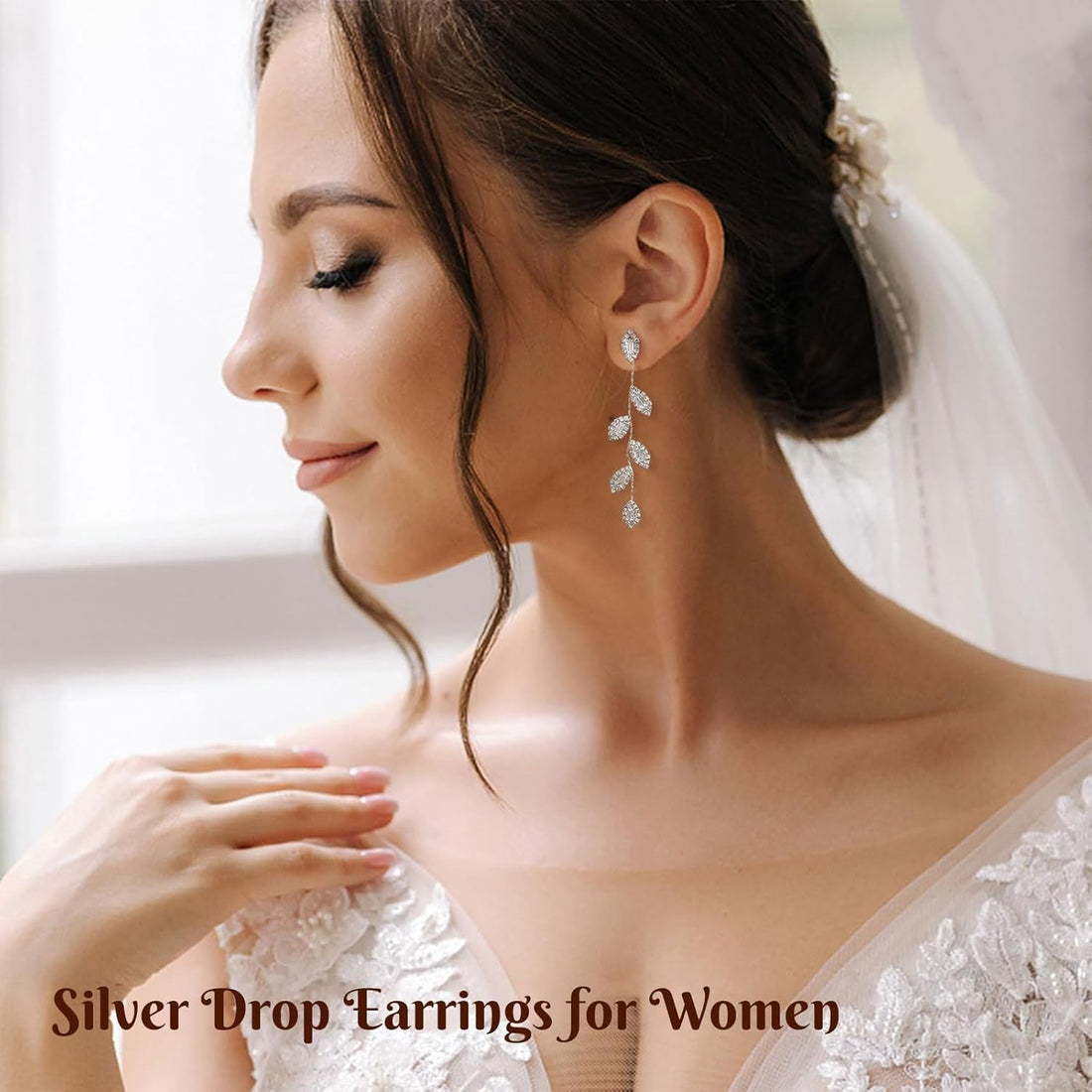 925 Sterling Silver Leaf Drop Earrings for Women – Hypoallergenic Cubic Zirconia Dangle Earrings, Elegant Earrings for Women &amp; Girls, Gold &amp; Silver Long Dangling Earrings for Prom, Party