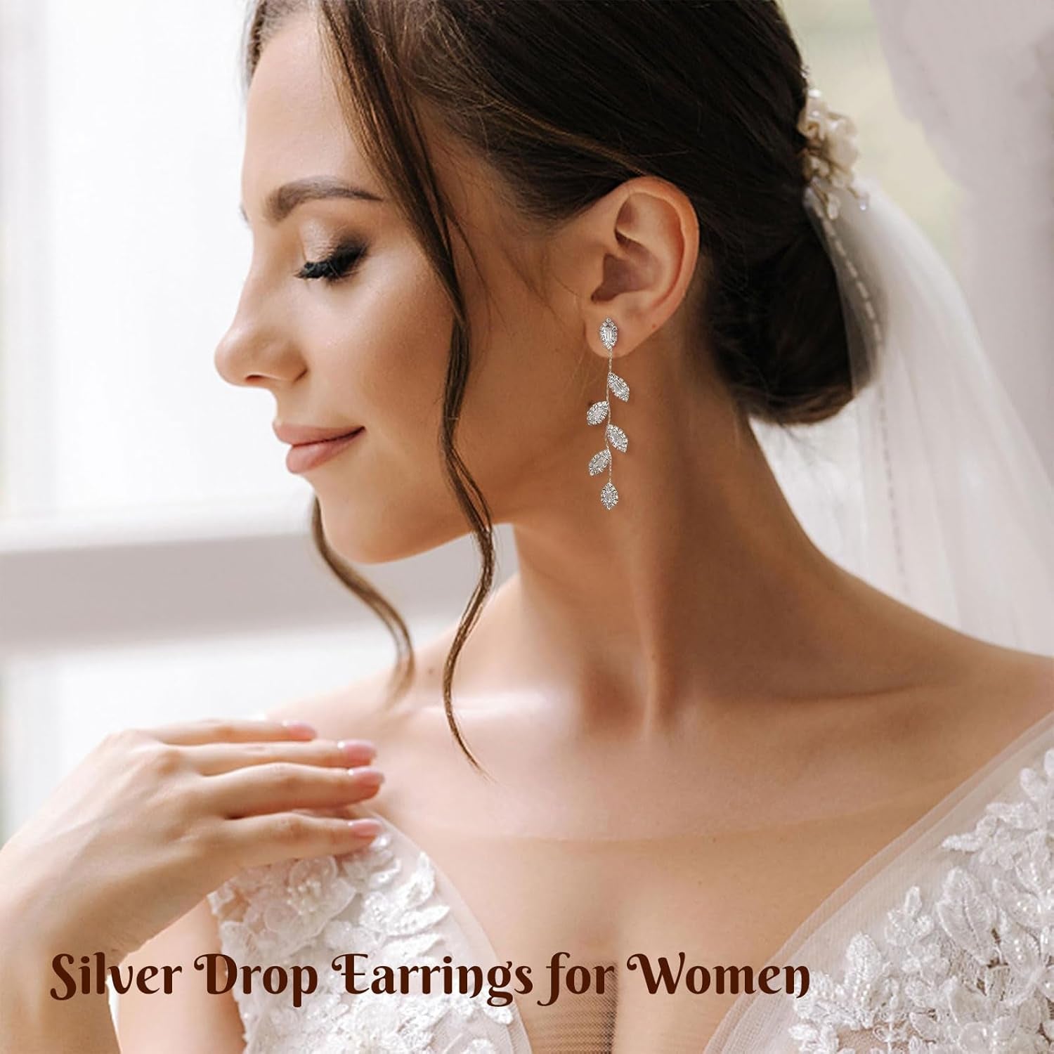 925 Sterling Silver Leaf Drop Earrings for Women – Hypoallergenic Cubic Zirconia Dangle Earrings, Elegant Earrings for Women &amp; Girls, Gold &amp; Silver Long Dangling Earrings for Prom, Party