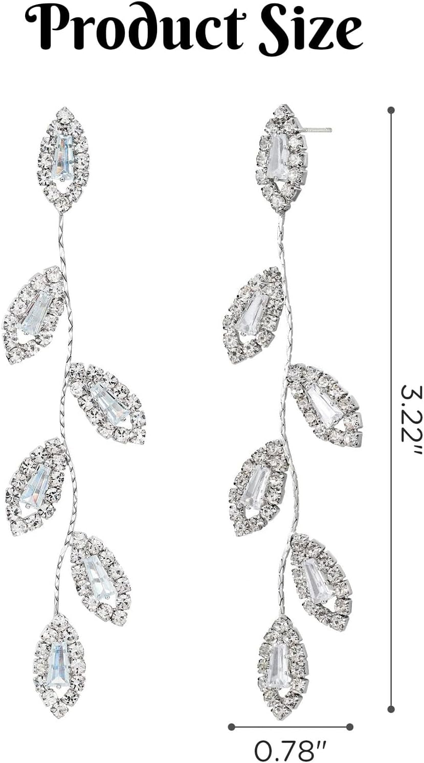 925 Sterling Silver Leaf Drop Earrings for Women – Hypoallergenic Cubic Zirconia Dangle Earrings, Elegant Earrings for Women &amp; Girls, Gold &amp; Silver Long Dangling Earrings for Prom, Party