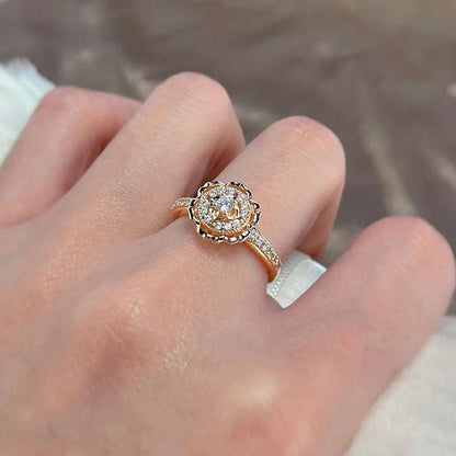 Hot 585 Rose Gold Rings Fashion Rose Flower Natural Zircon Ring for Women Crystal Gift Daily Fine Vintage Wedding Jewelry