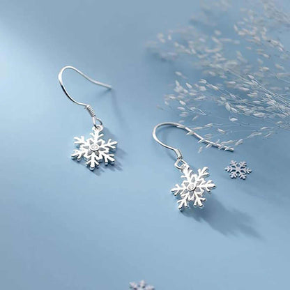 925 Sterling Silver Snowflake Earrings Drop for Women Christmas Small Snowflake Dangle Earrings
