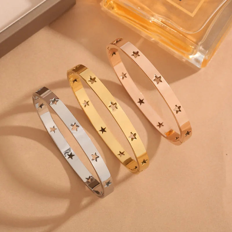 Star Hollow Titanium Steel Bracelet for Women Simple Rose Gold Color Men Bracelet Classic Trendy Fashion Jewelry Accessories