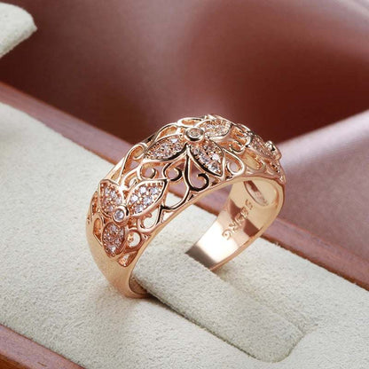 2022 New Luxury Hollow Flower 585 Gold Rings for Women Inlay Natural Zircon Vintage Jewelry Lady Wedding Finger Rings Gift